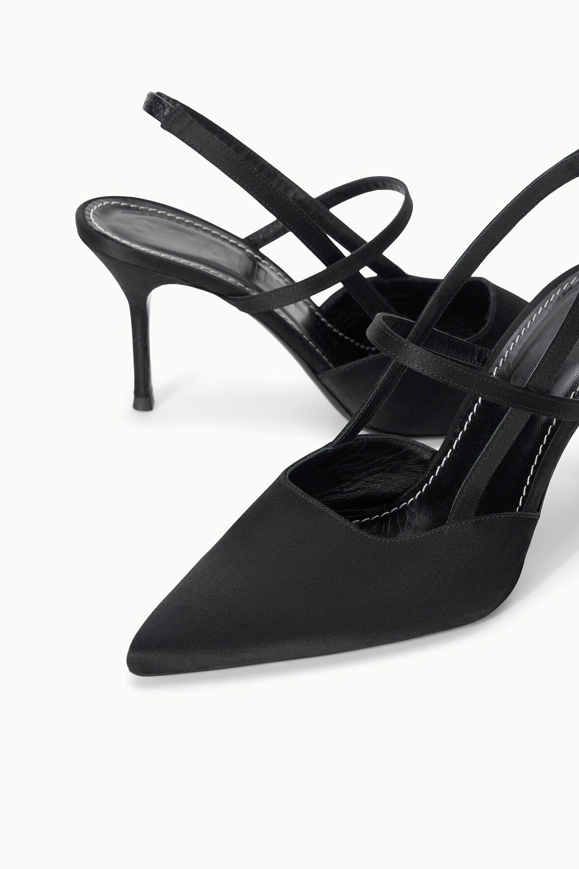 Sebastian High Heel Slingback Black Satin | STAUD Sale