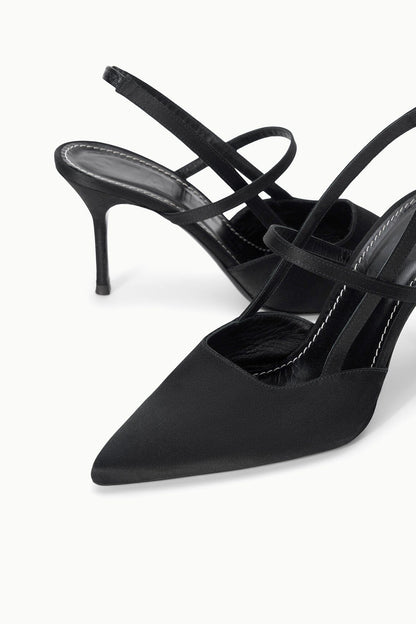 Sebastian High Heel Slingback Black Satin | STAUD Sale