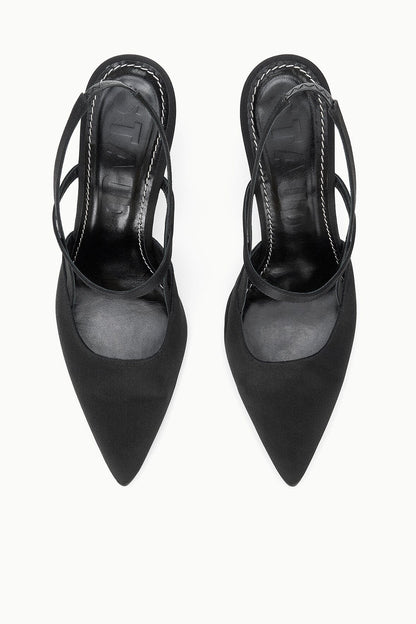 Sebastian High Heel Slingback Black Satin | STAUD Sale