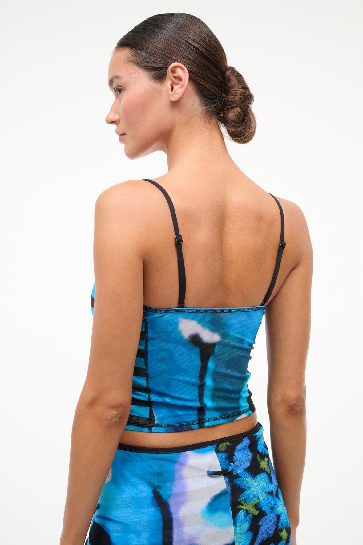 Cleo Mesh Tankini Top Blue Haze Multi | STAUD Value