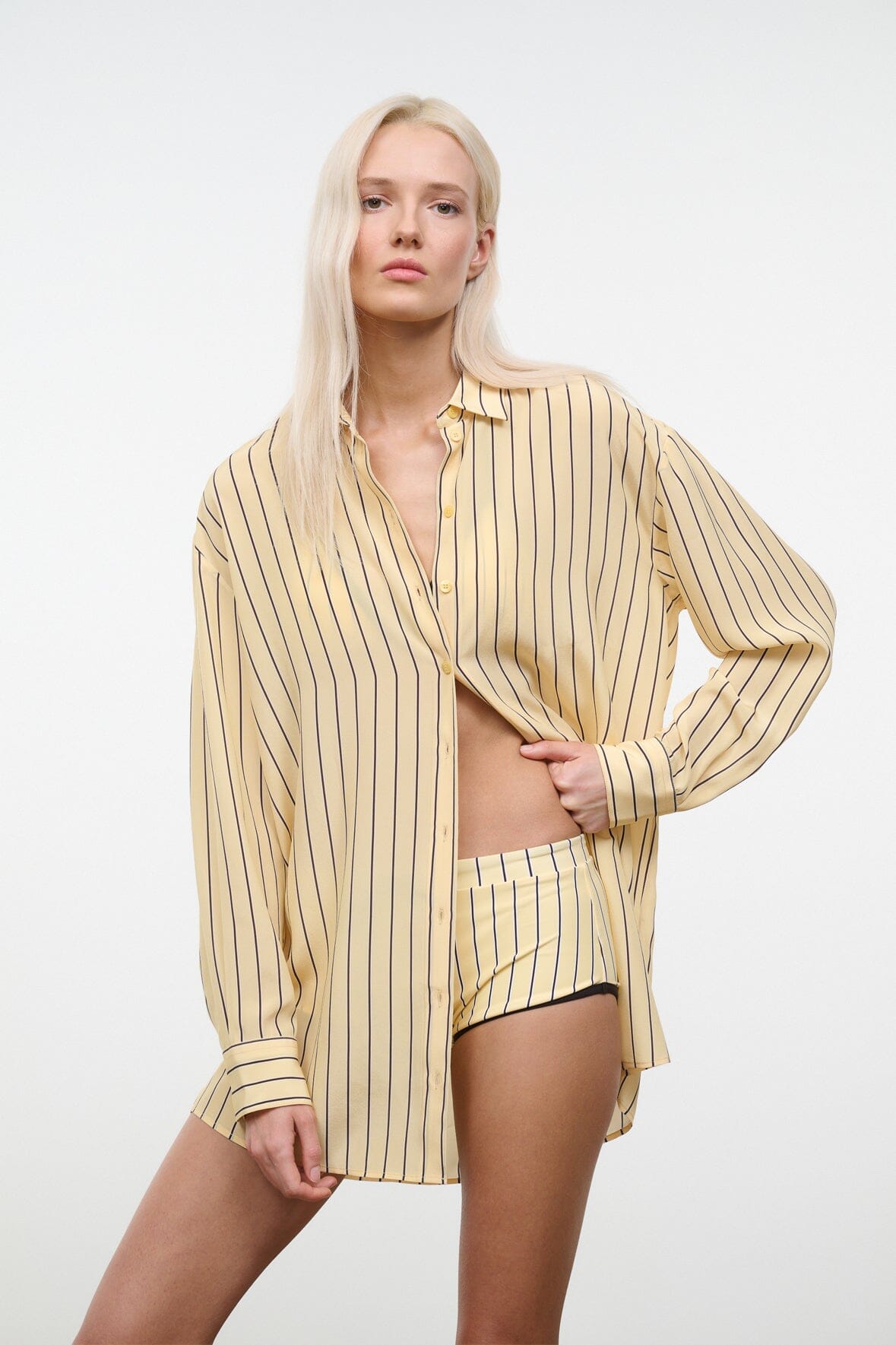 Nolan Silk Shirt Monday Stripe | STAUD Essential
