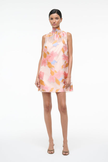 Albee Mini Dress: Sheer Floral Organza With High Neck | STAUD Sale