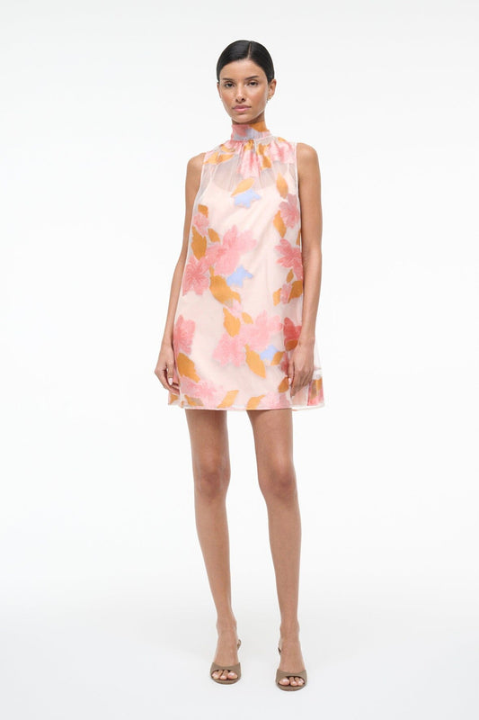 Albee Mini Dress: Sheer Floral Organza With High Neck | STAUD Sale