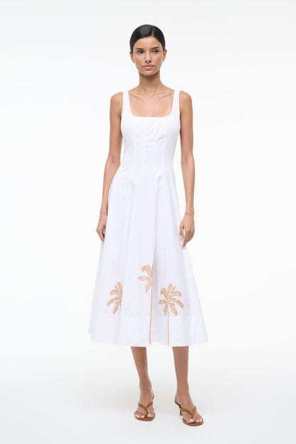 Wells Dress White Embroidery 1 | STAUD Premium