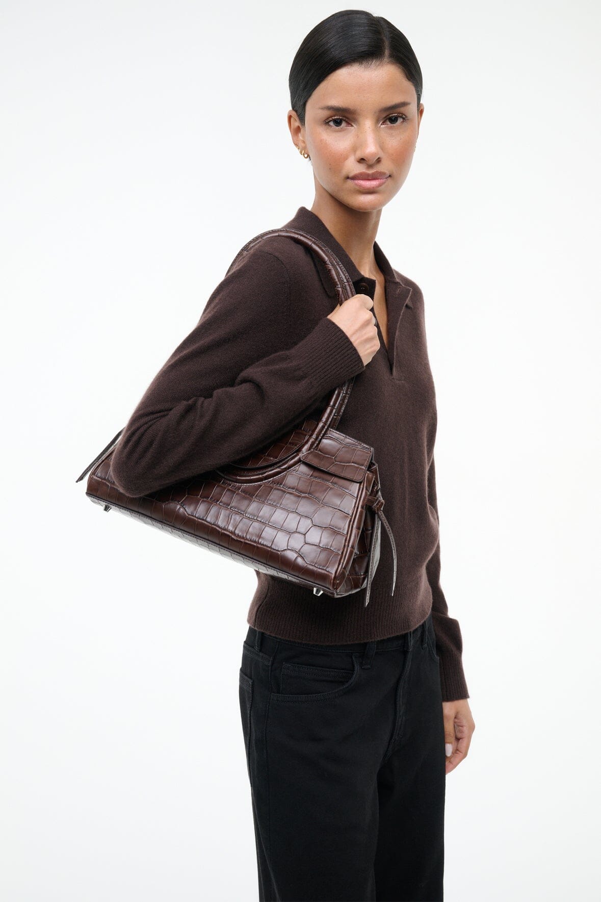 Maude Shoulder Bag Espresso Croco | STAUD Classic