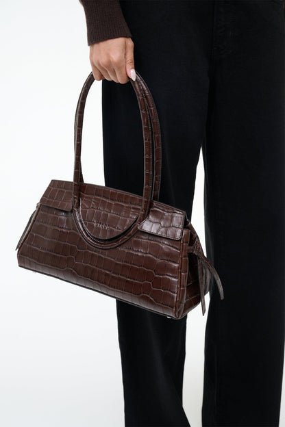 Maude Shoulder Bag Espresso Croco | STAUD Classic