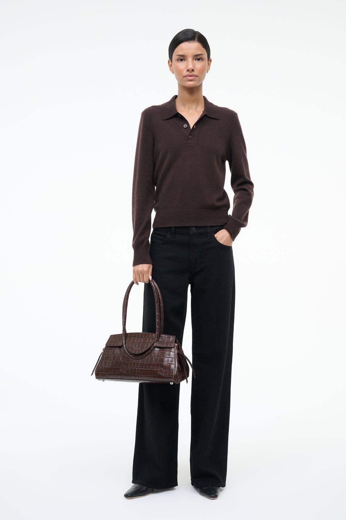 Maude Shoulder Bag Espresso Croco | STAUD Classic