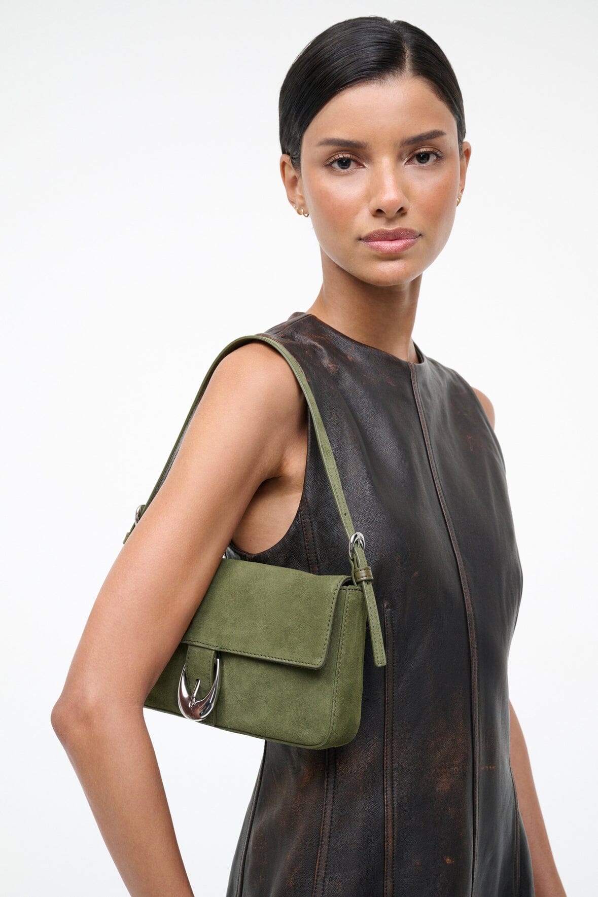 Harlow Bag Avocado Suede | STAUD Value
