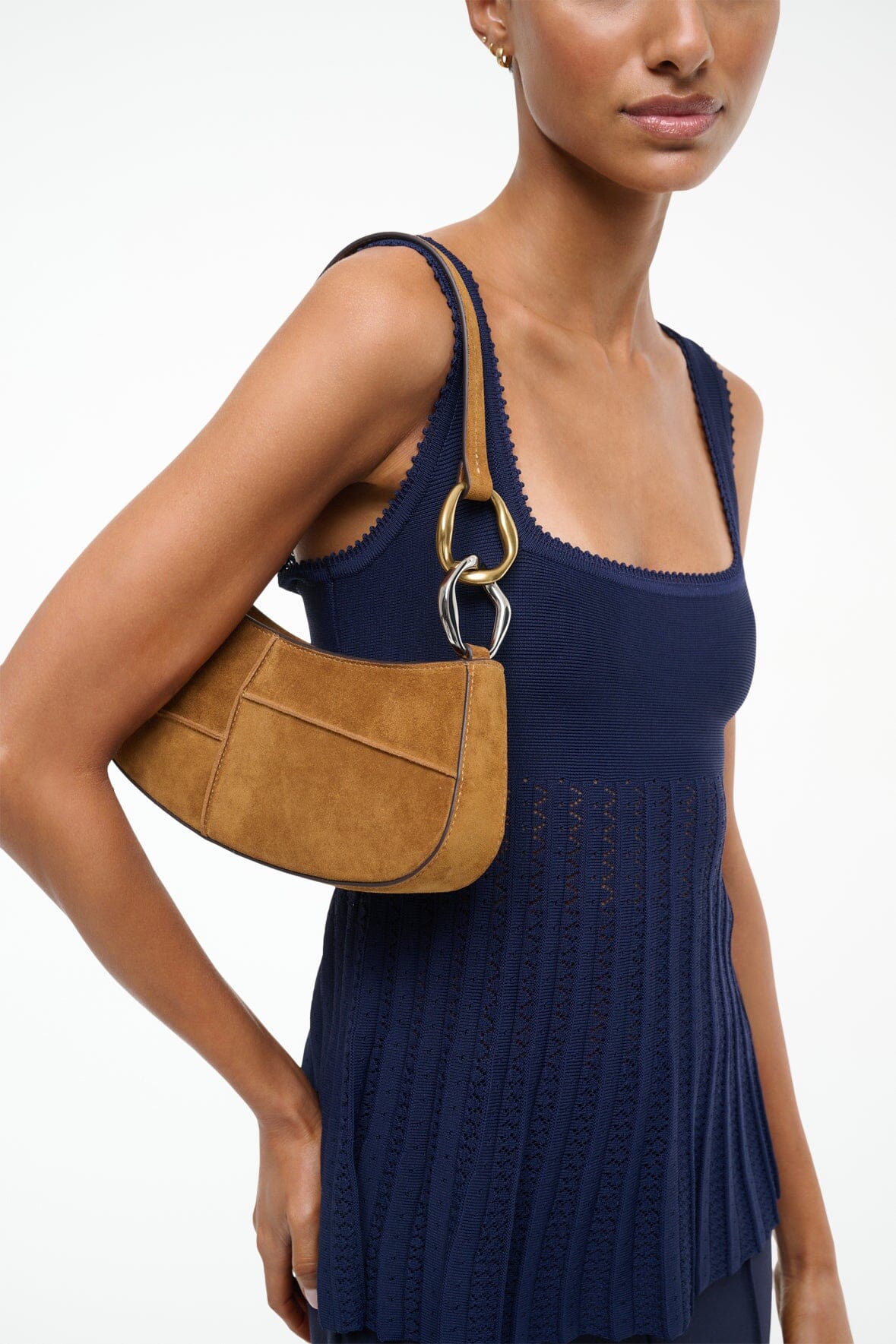 Ollie Bag Tan Patchwork Suede Mini Shoulder Bag - Staud | STAUD Essential
