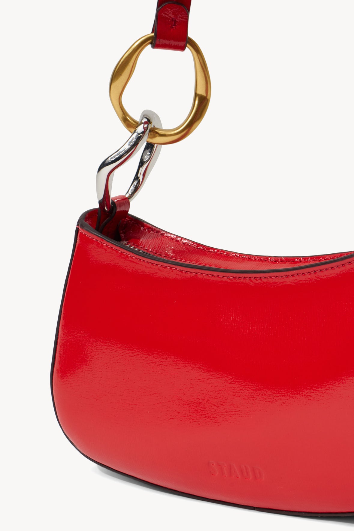 Ollie Bag Cherry Red Leather Mini Shoulder Bag - Staud | STAUD Value