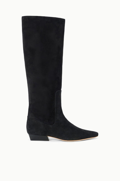 Wally Flat Boot Black Suede | STAUD Signature