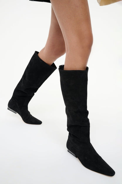 Wally Flat Boot Black Suede | STAUD Signature