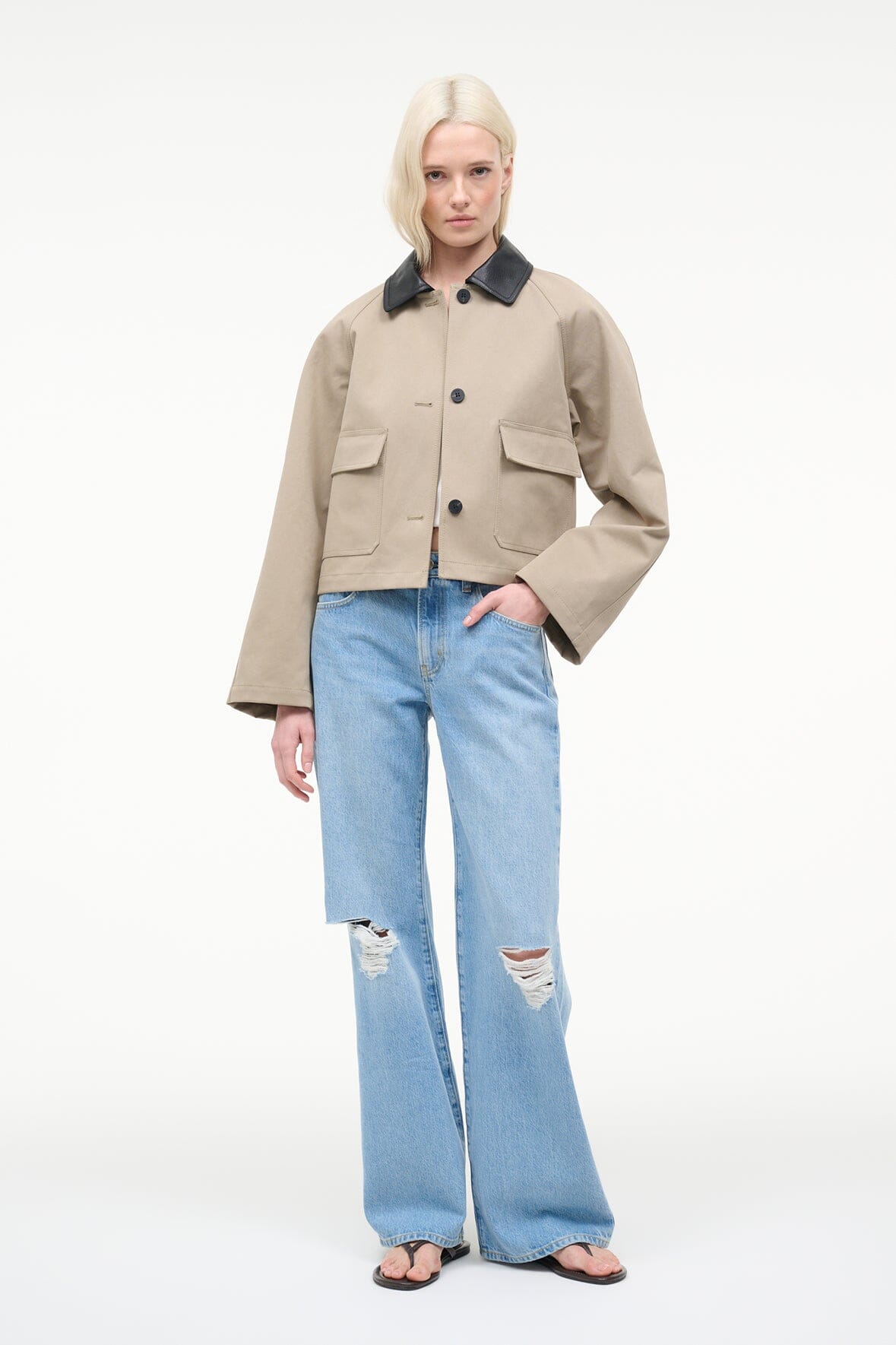 Jonah Cropped Jacket Riverstone | STAUD Deals