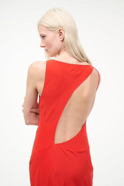 Toluca Silk Dress Red Rose | STAUD New