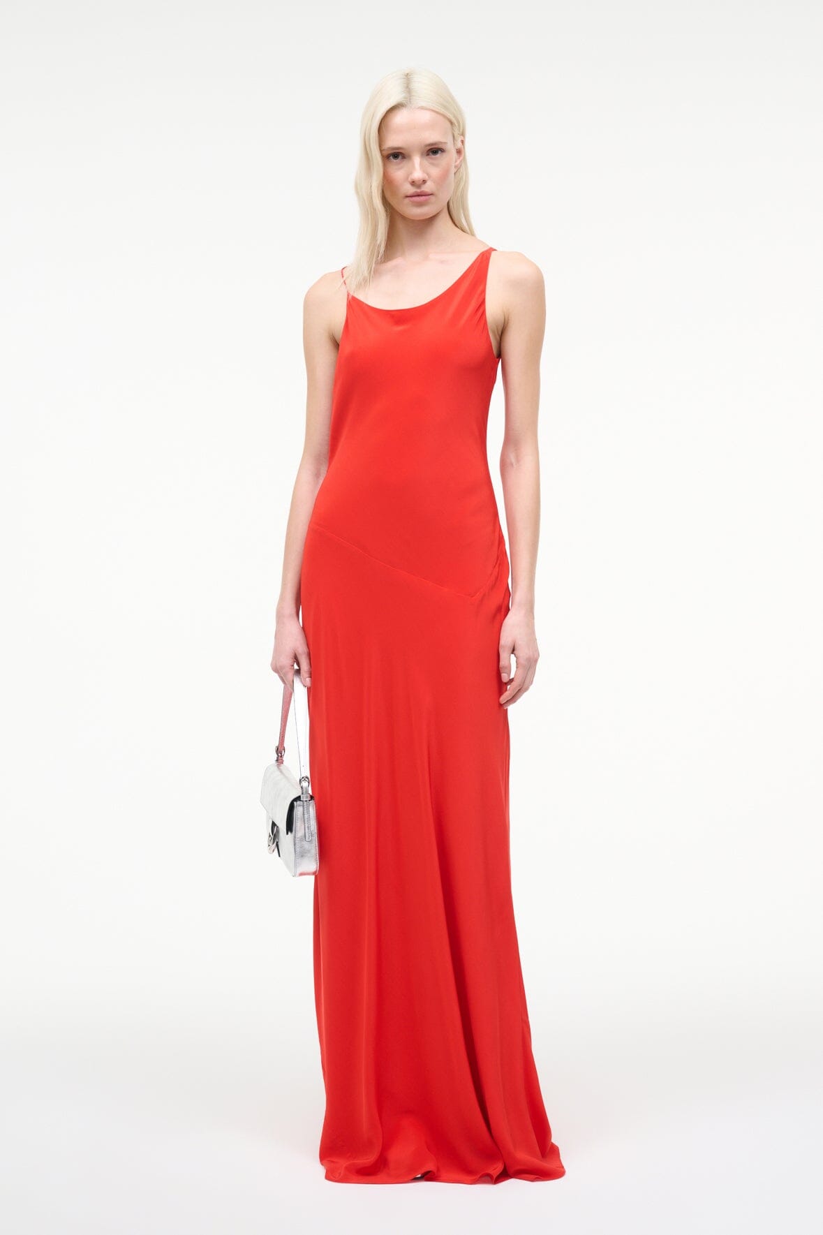 Toluca Silk Dress Red Rose | STAUD New