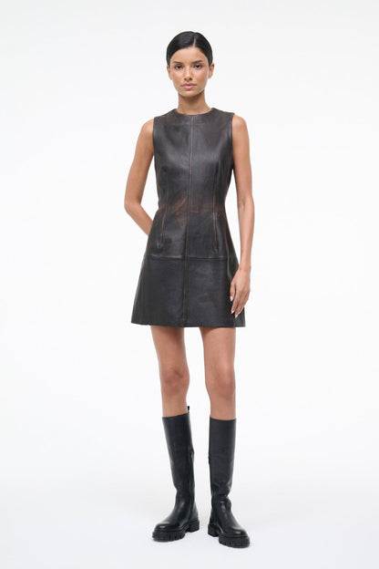 Binx Leather Dress Distressed Brown | STAUD Value