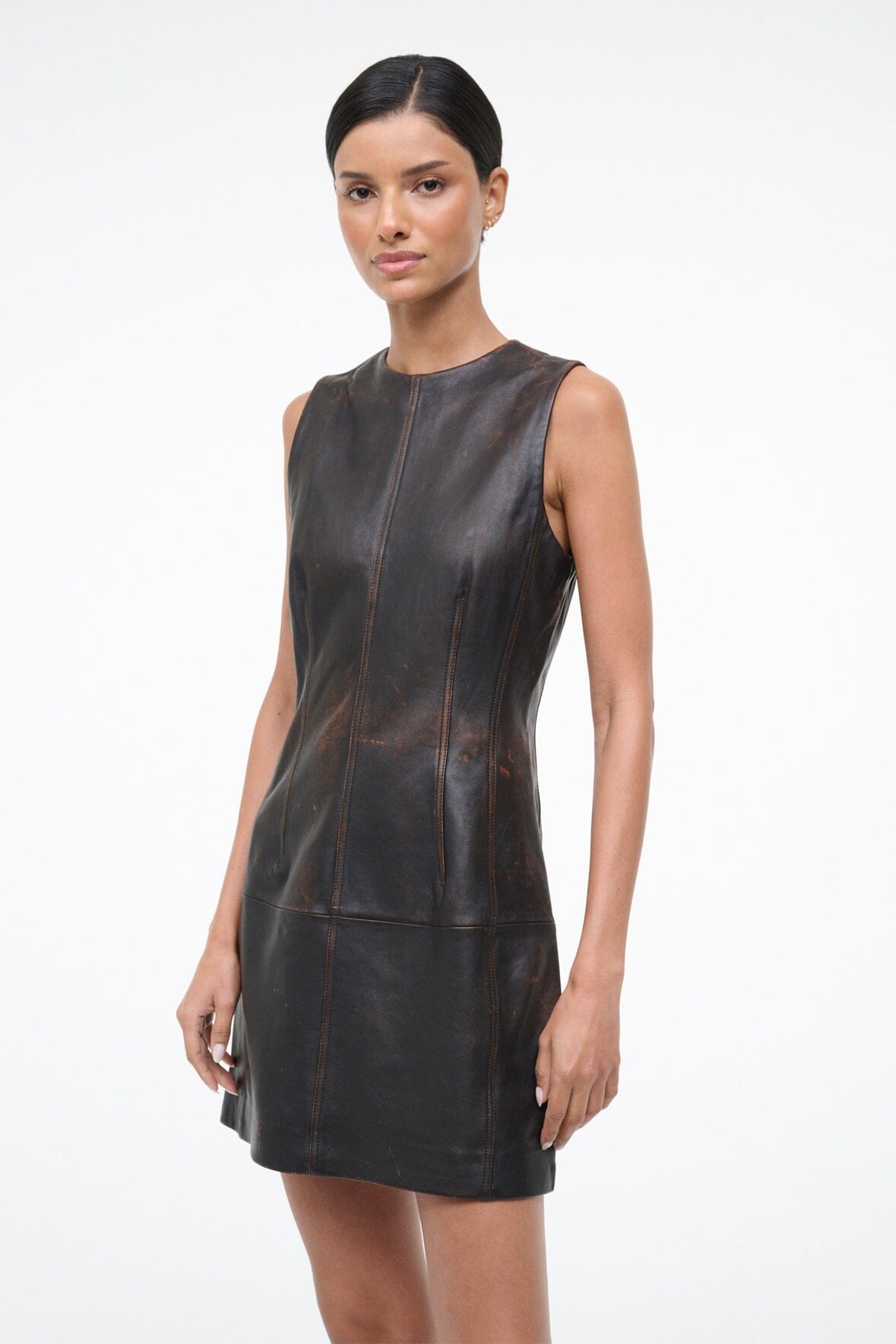 Binx Leather Dress Distressed Brown | STAUD Value