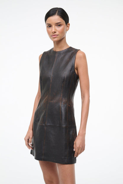 Binx Leather Dress Distressed Brown | STAUD Value