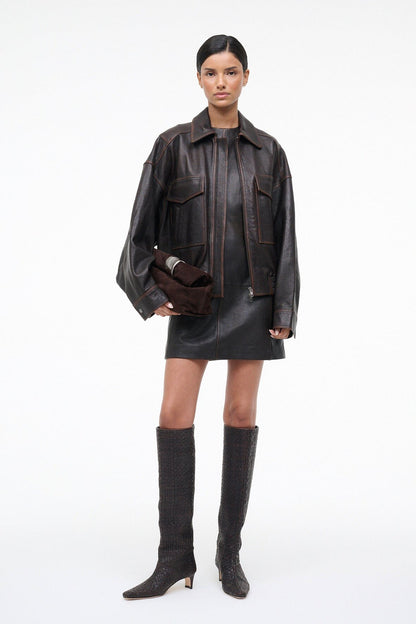 Binx Leather Dress Distressed Brown | STAUD Value