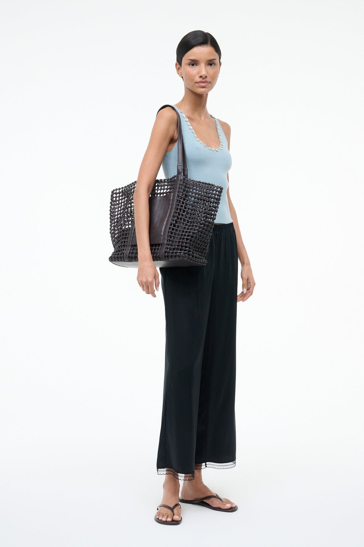 Getaway Hand-Knotted Tote Bag Espresso | STAUD New
