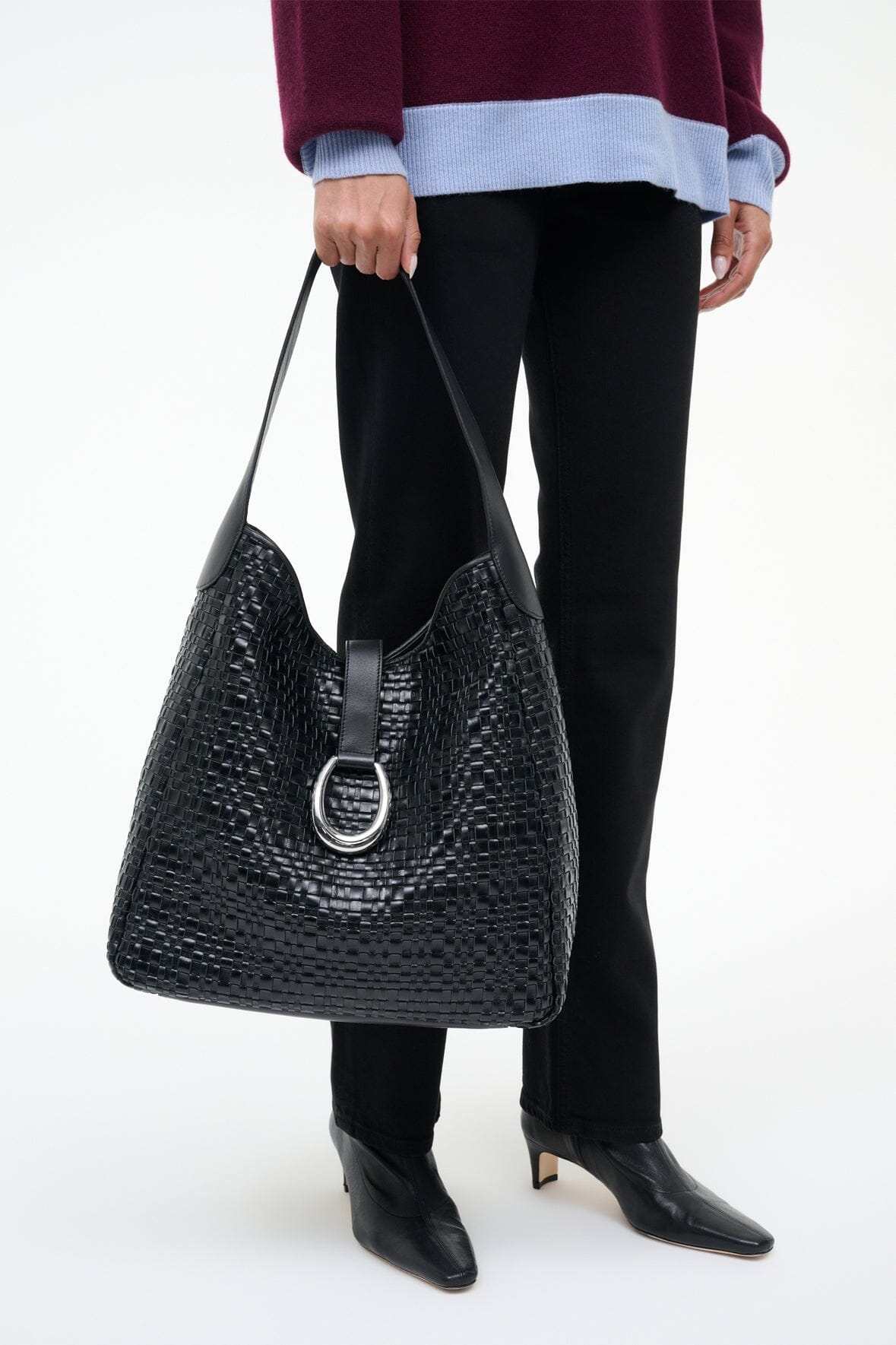 Maya Hobo Bag Black Woven | STAUD Classic