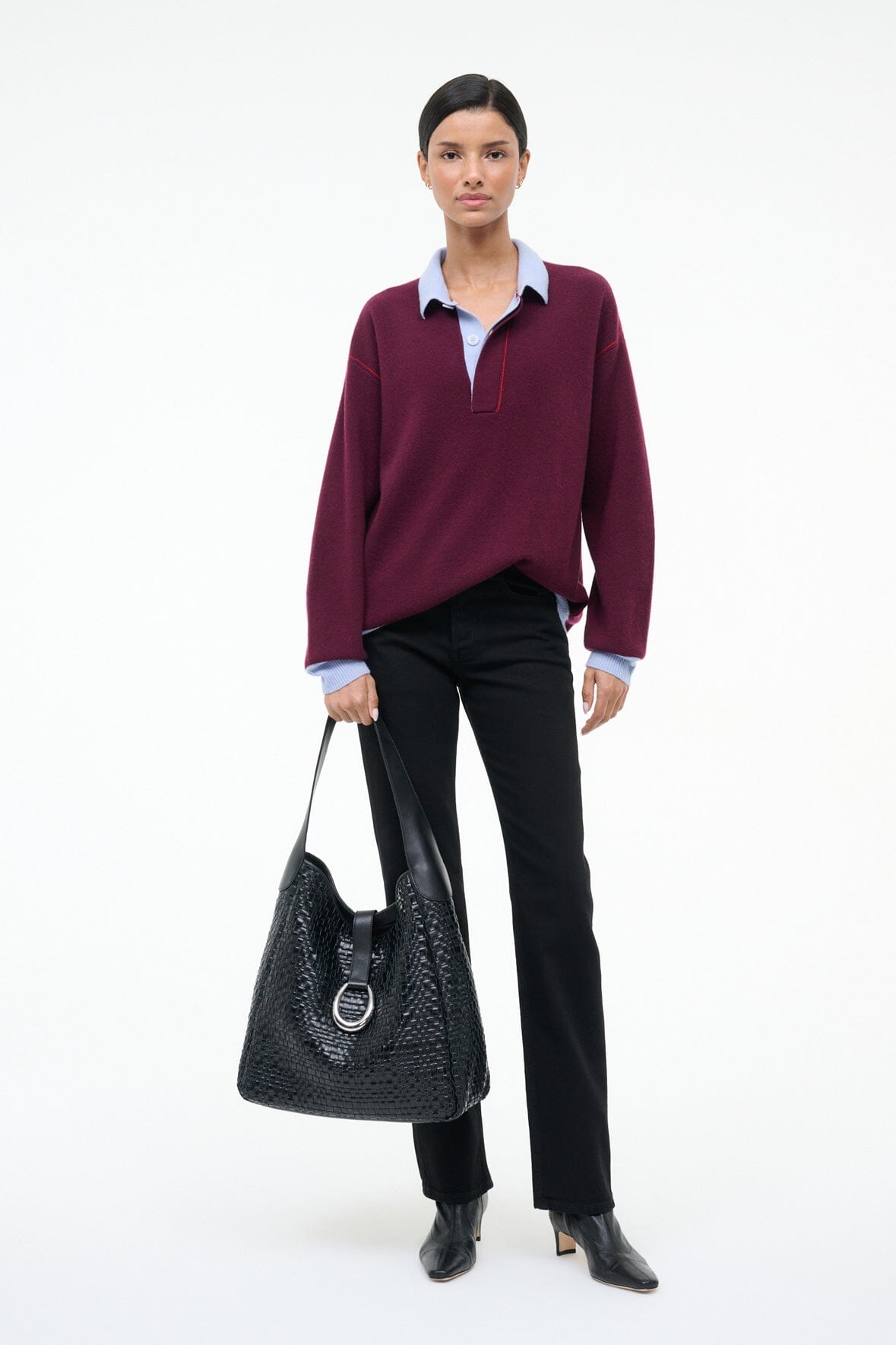 Maya Hobo Bag Black Woven | STAUD Classic