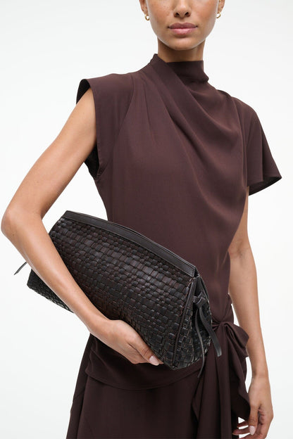 Maude Soft Clutch Espresso Woven | STAUD Quality