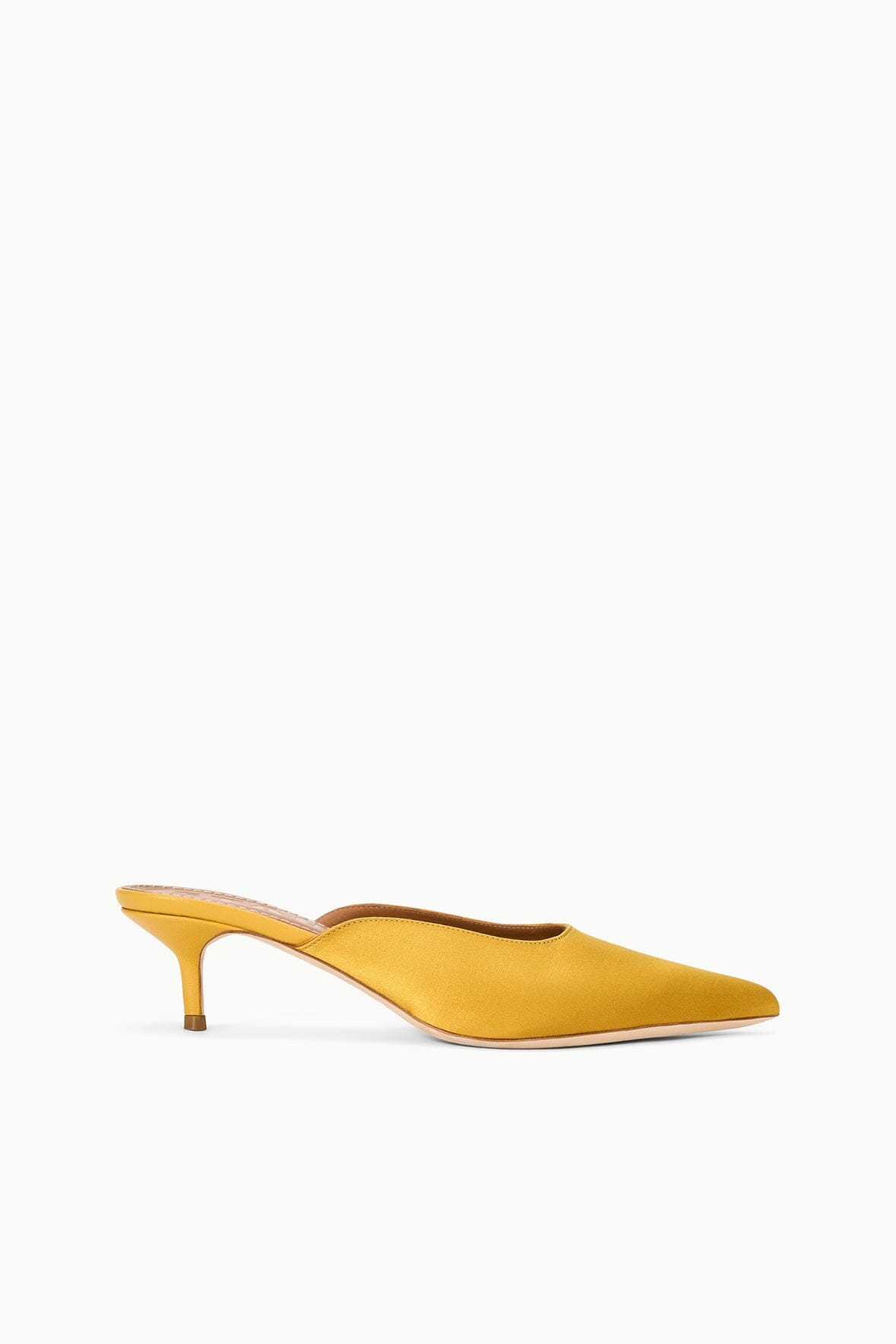 Sebastian Kitten Heel Mule Goldenrod Satin | STAUD Exclusive