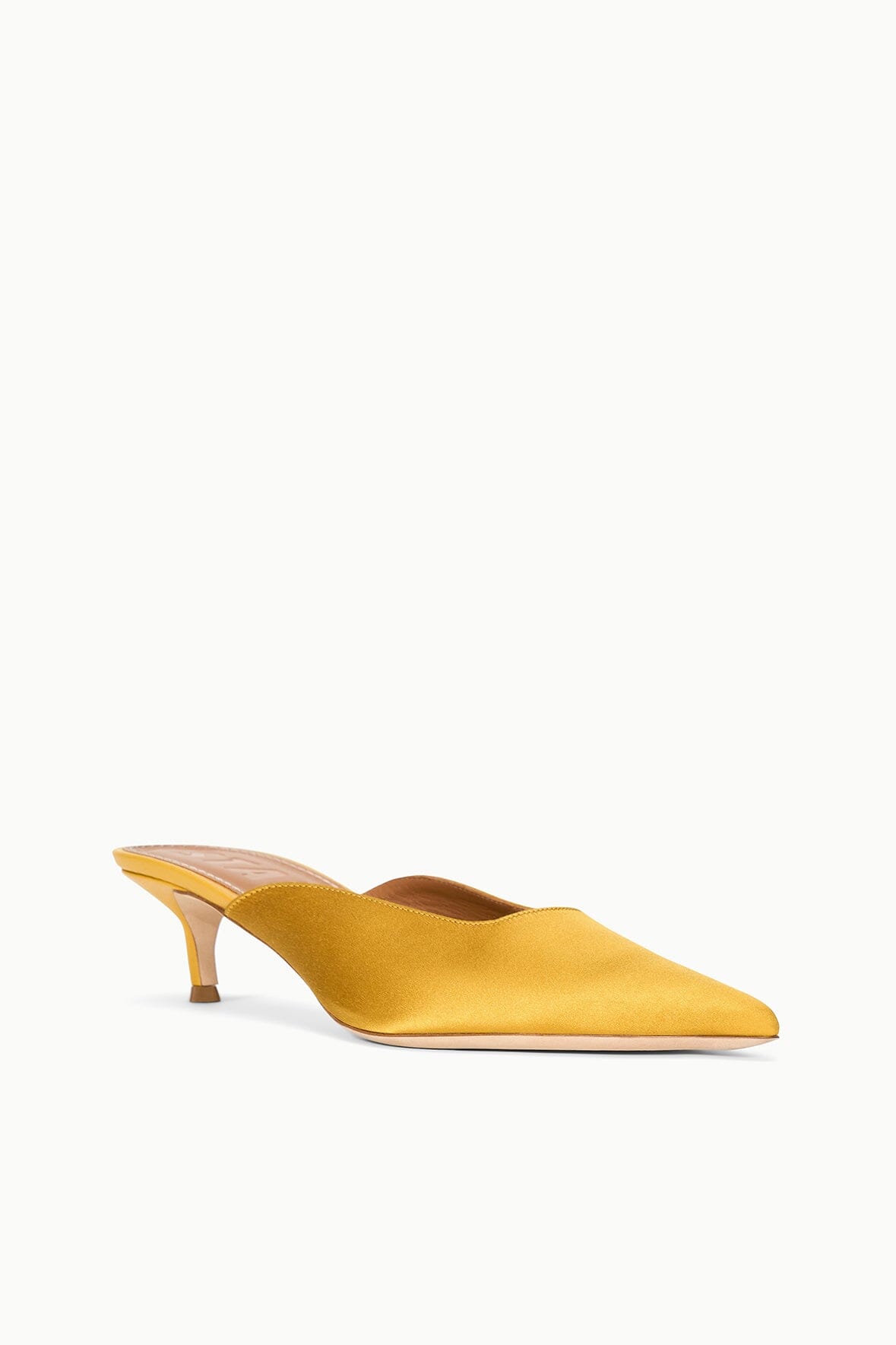 Sebastian Kitten Heel Mule Goldenrod Satin | STAUD Exclusive