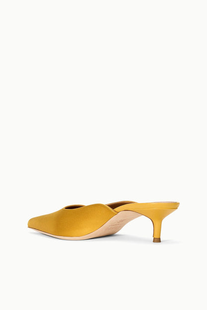 Sebastian Kitten Heel Mule Goldenrod Satin | STAUD Exclusive