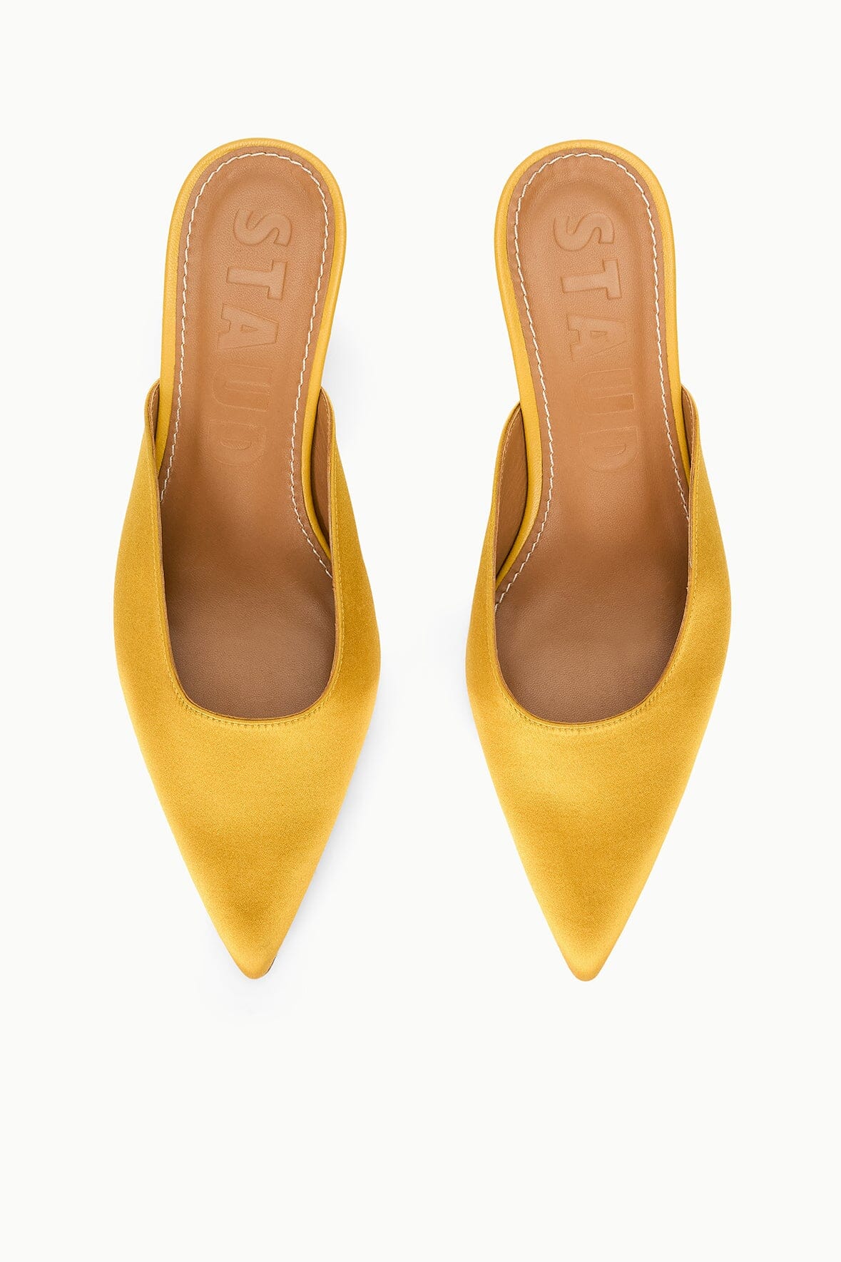 Sebastian Kitten Heel Mule Goldenrod Satin | STAUD Exclusive