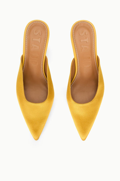 Sebastian Kitten Heel Mule Goldenrod Satin | STAUD Exclusive