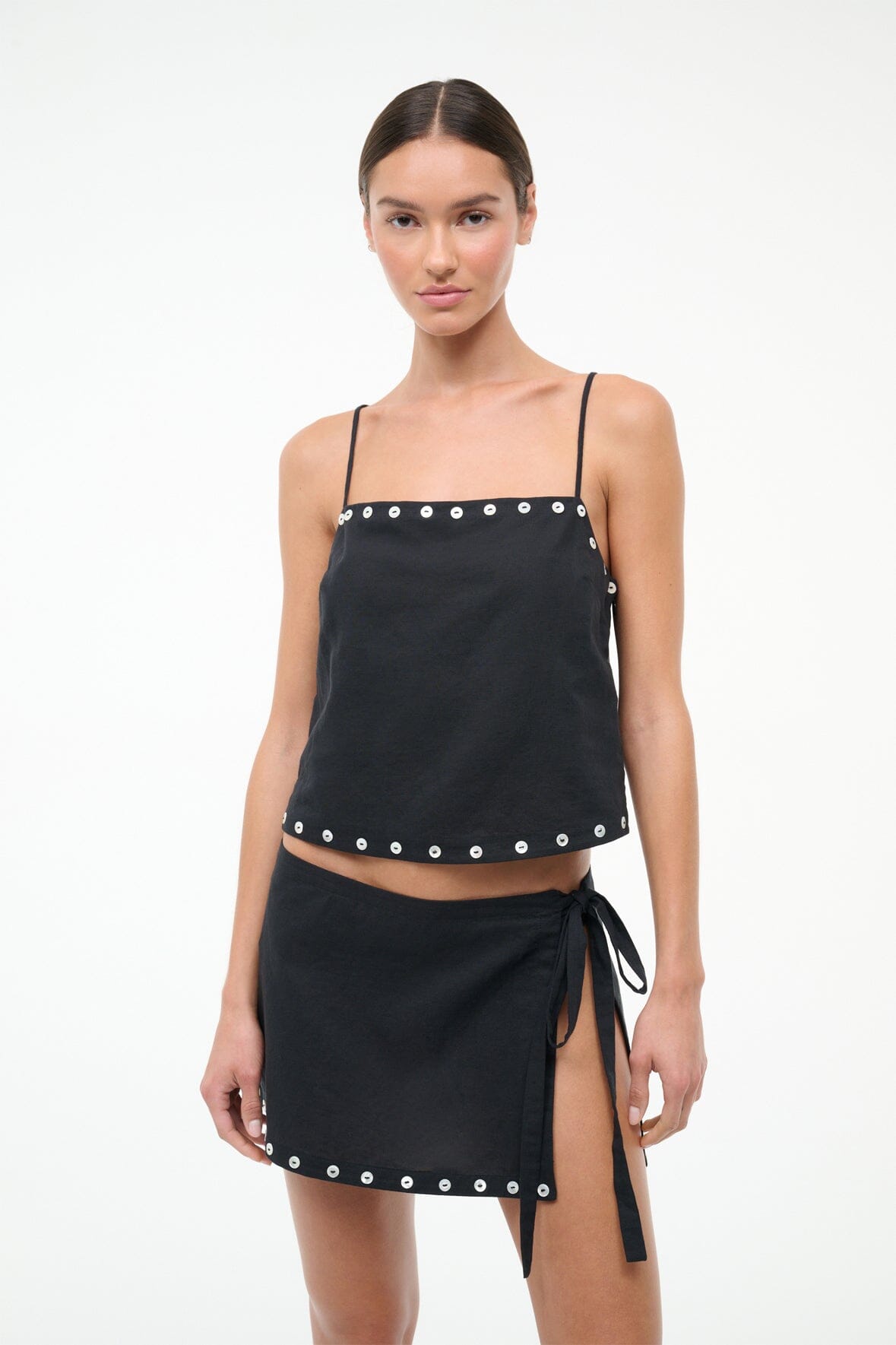 Kirra Linen Tank Black | STAUD Signature