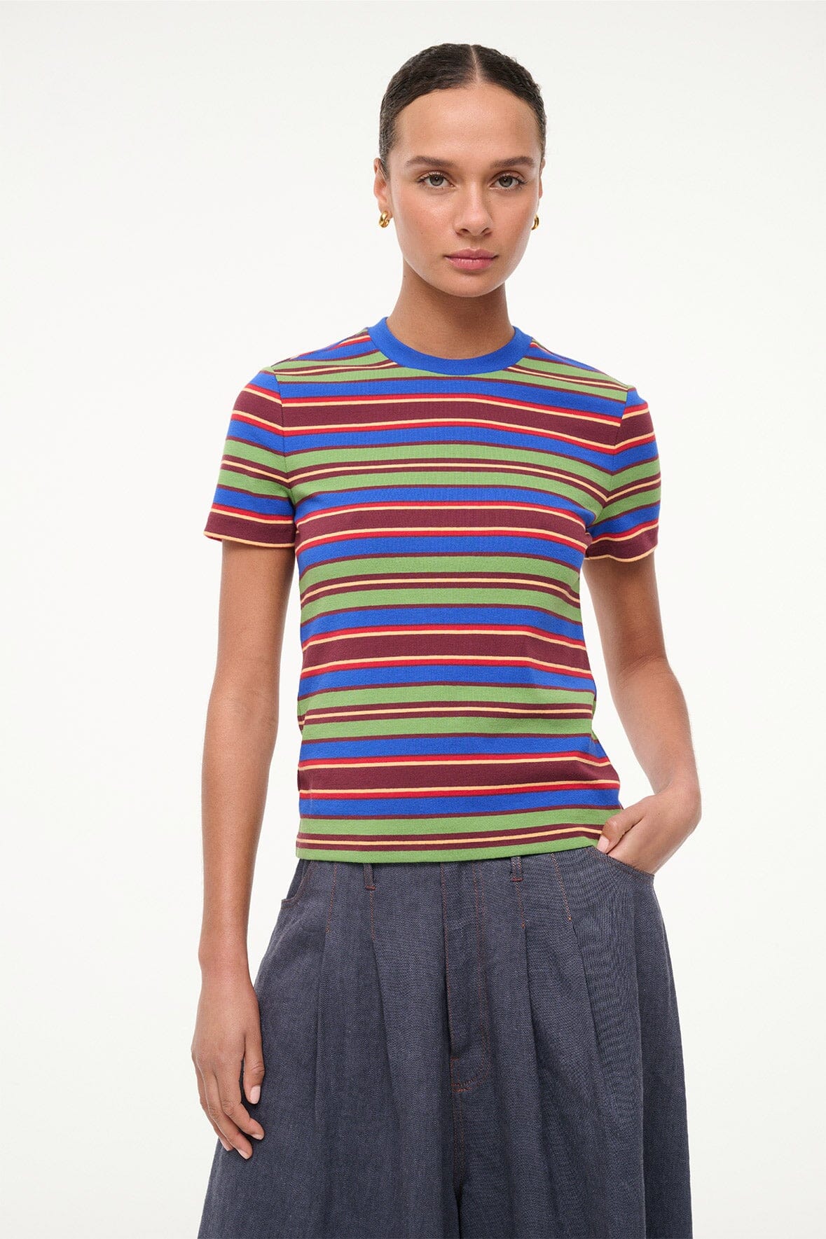 Weekend Crew Tee Spectrum Stripe | STAUD Featured