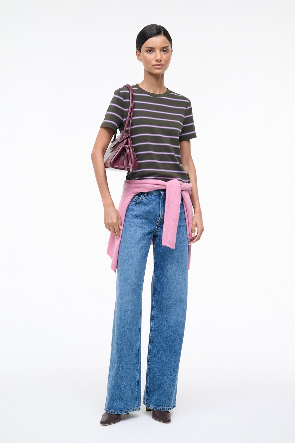 Weekend Crew Tee Pine Stripe | STAUD Signature