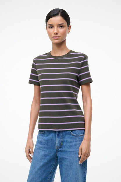 Weekend Crew Tee Pine Stripe | STAUD Signature