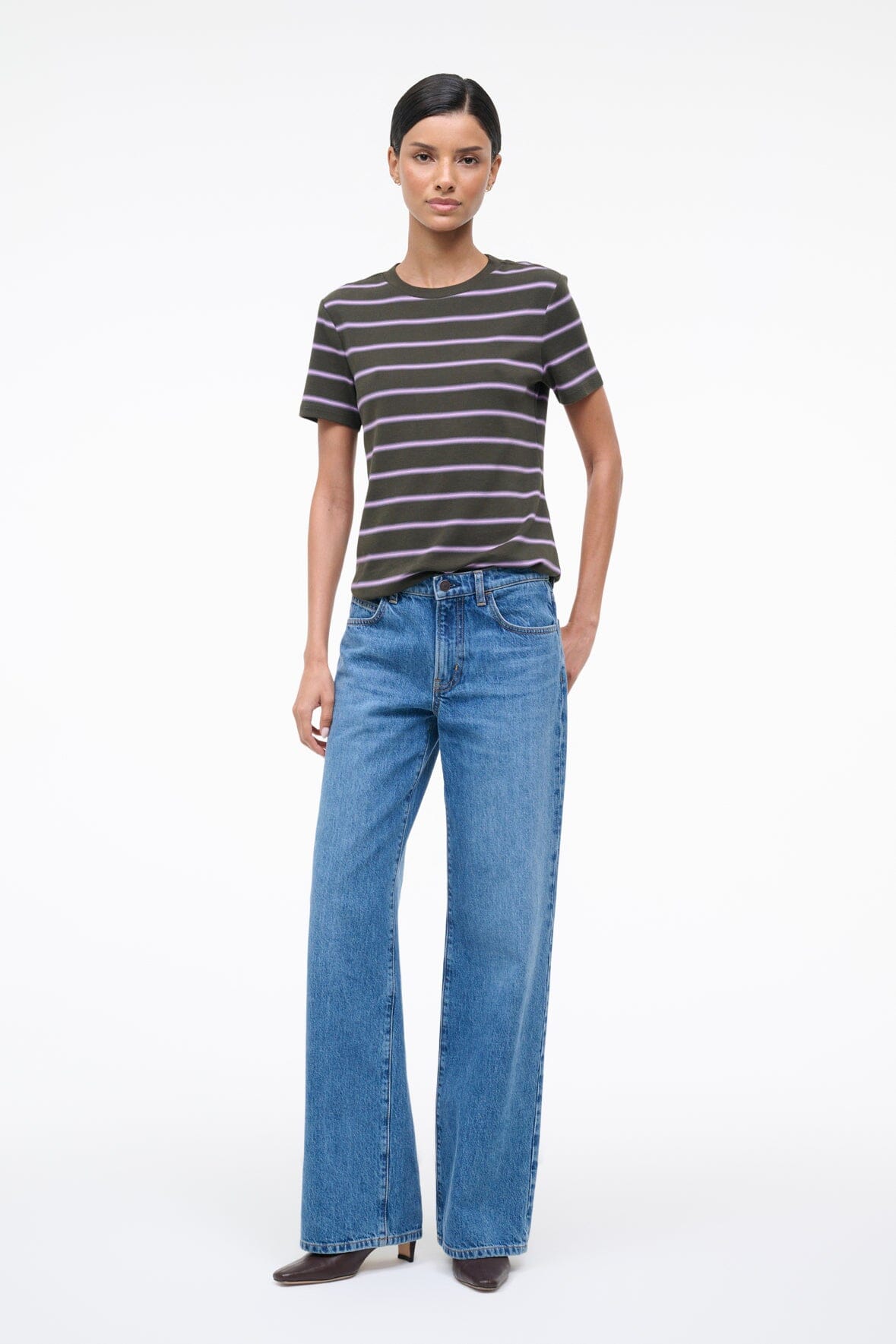 Weekend Crew Tee Pine Stripe | STAUD Signature