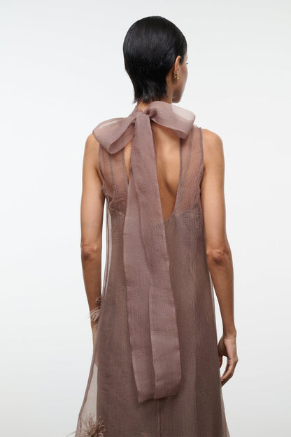 Albee Dress In Truffle - Sheer Organza With Feather Details | STAUD Exclusive