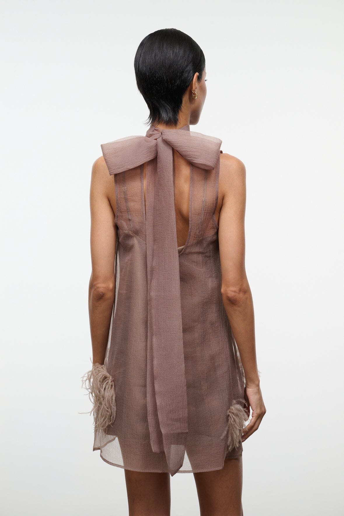 Albee Mini Dress In Truffle - Sheer Organza Overlay | STAUD Essential