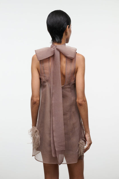 Albee Mini Dress In Truffle - Sheer Organza Overlay | STAUD Essential