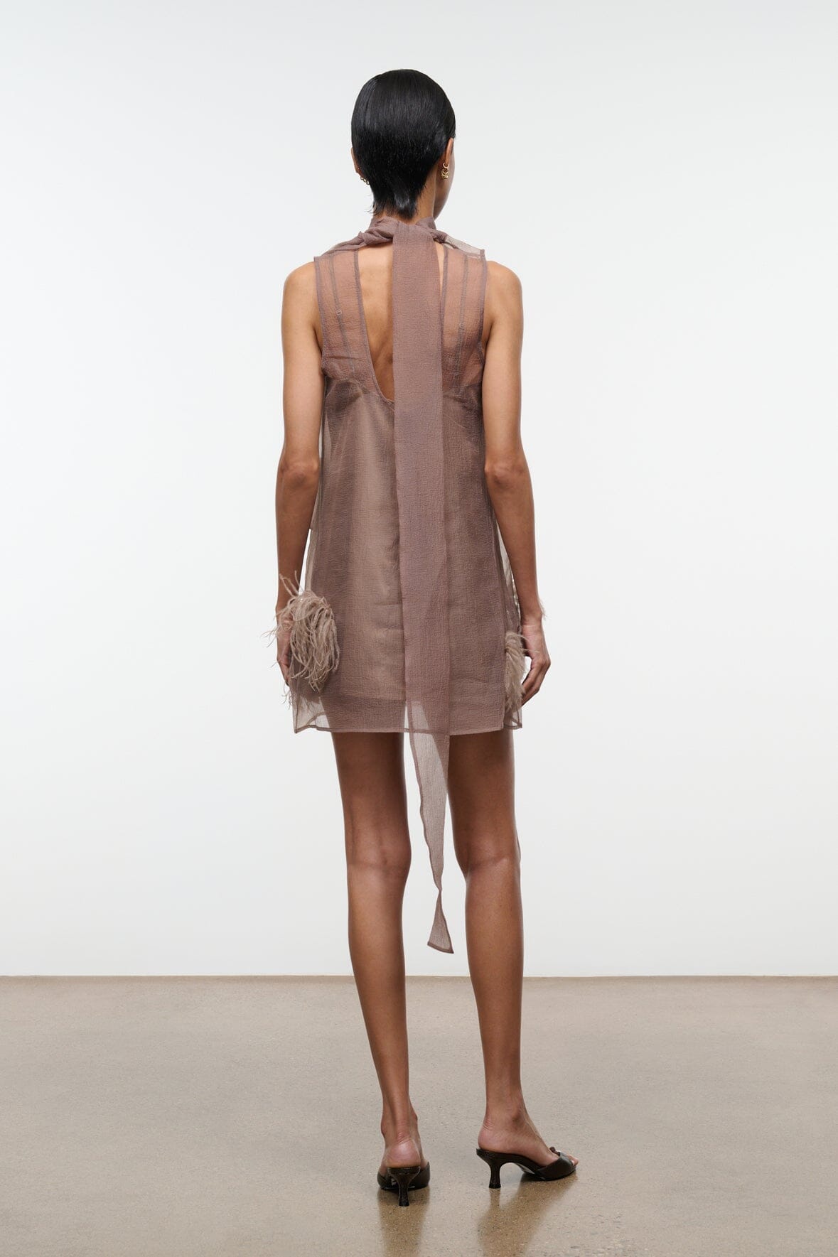 Albee Mini Dress In Truffle - Sheer Organza Overlay | STAUD Essential