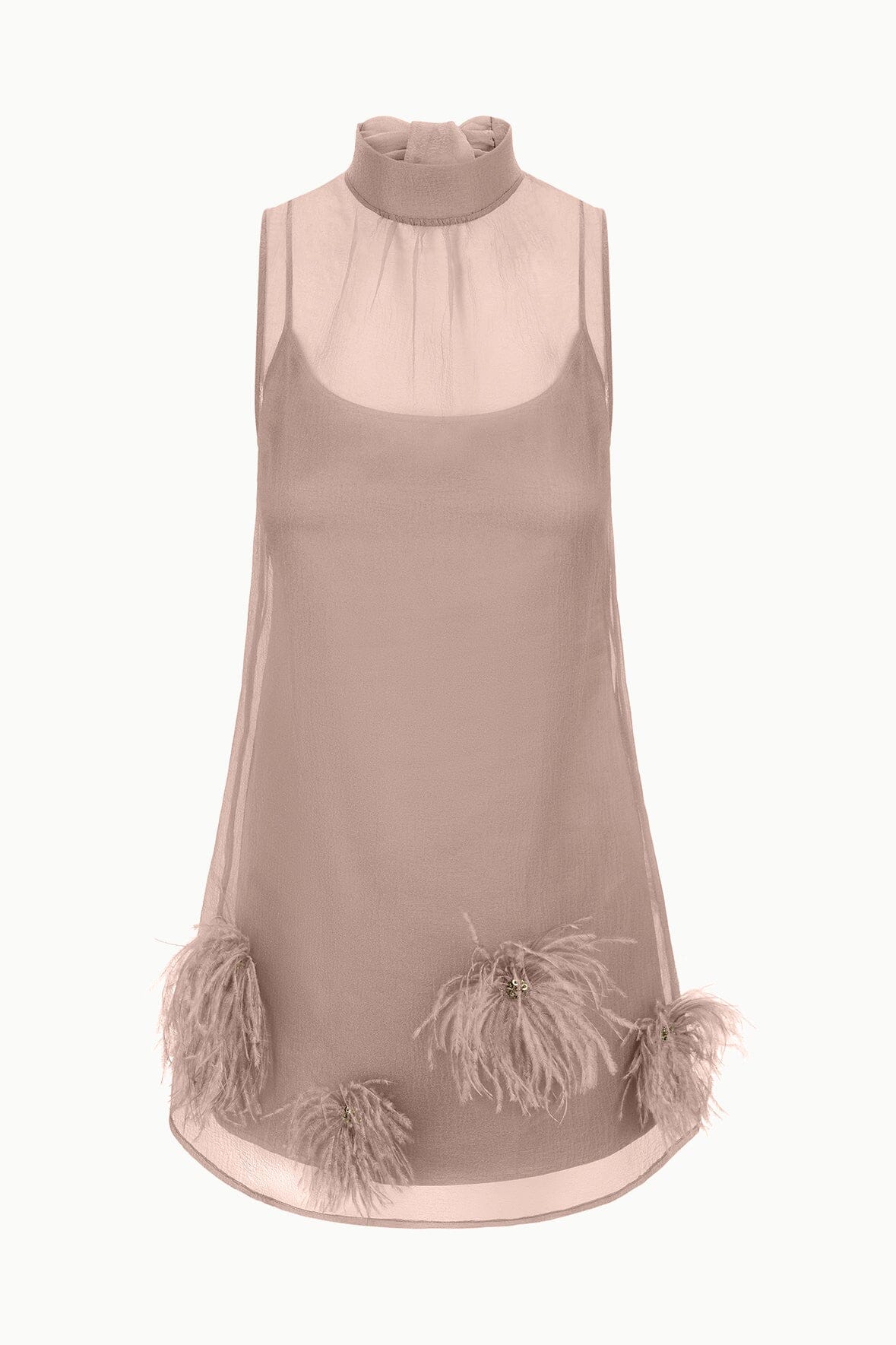 Albee Mini Dress In Truffle - Sheer Organza Overlay | STAUD Essential
