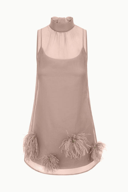 Albee Mini Dress In Truffle - Sheer Organza Overlay | STAUD Essential
