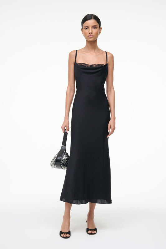 Evangeline Silk Midi Dress Black | STAUD Discount