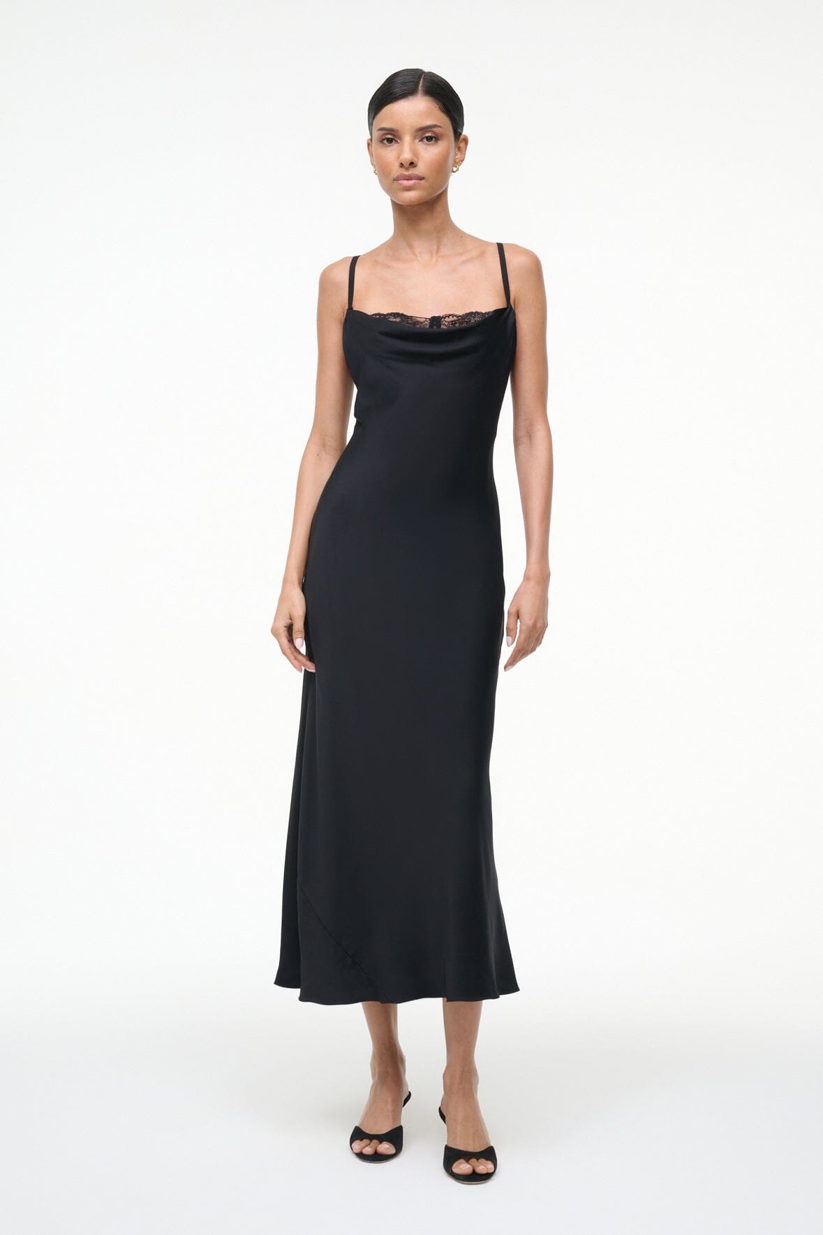 Evangeline Silk Midi Dress Black | STAUD Discount