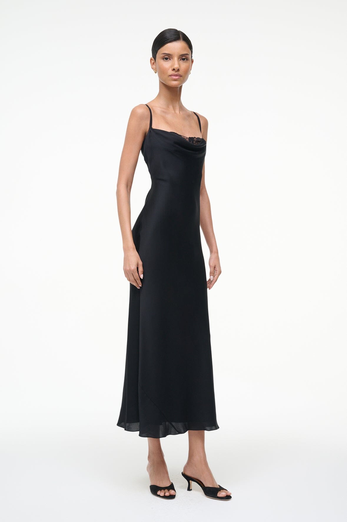Evangeline Silk Midi Dress Black | STAUD Discount