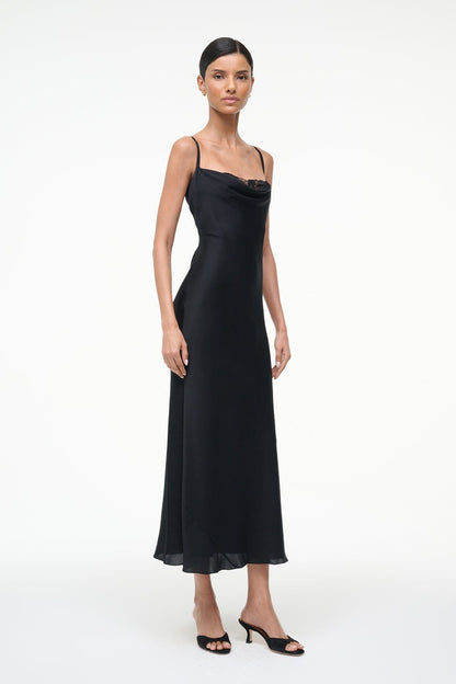 Evangeline Silk Midi Dress Black | STAUD Discount