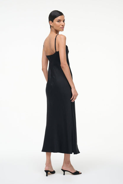 Evangeline Silk Midi Dress Black | STAUD Discount