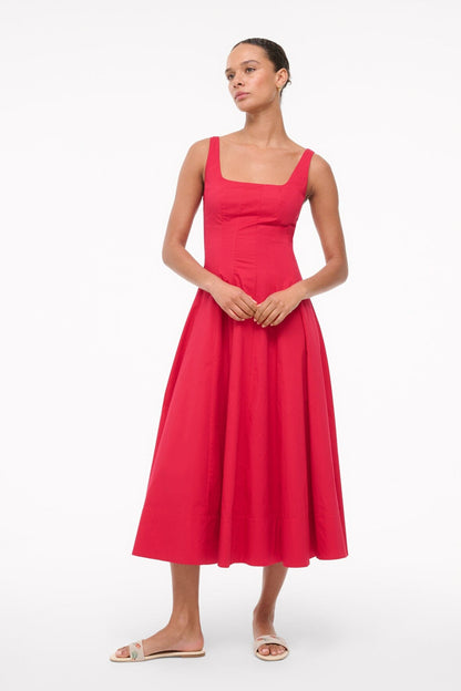 Wells Dress Cherry | STAUD Trusted