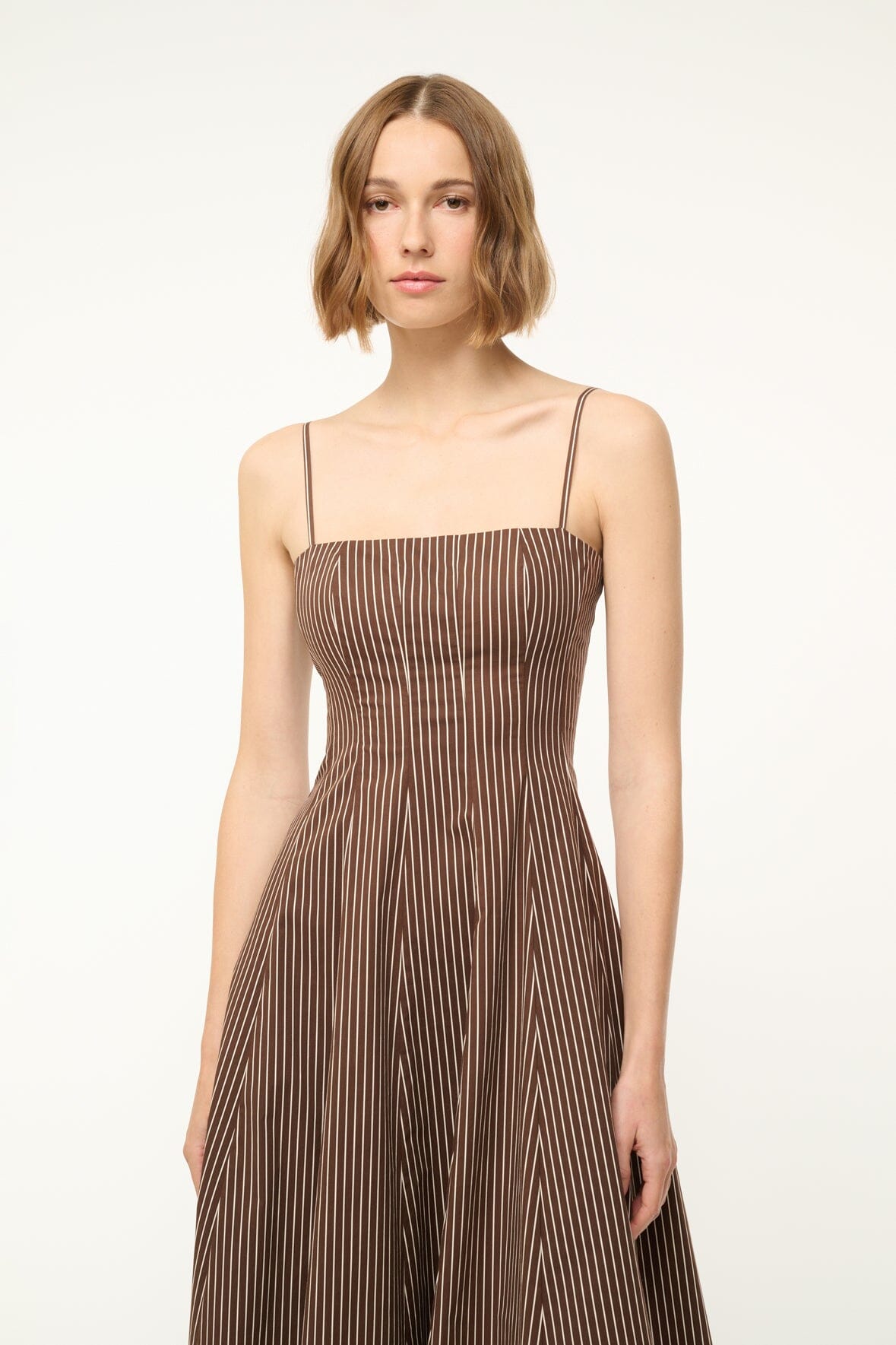 Wylie Dress Dark Oak Micro Stripe | STAUD Customer Favorite
